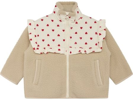 Flöss Alva Fleece Jakke Heart Print Sand For Sale